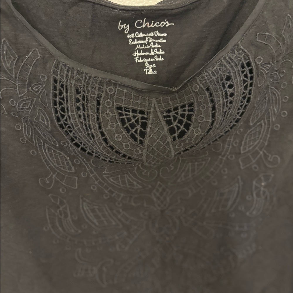 Chico's Elegant Black Embroidered Blouse - Picture 2 of 3